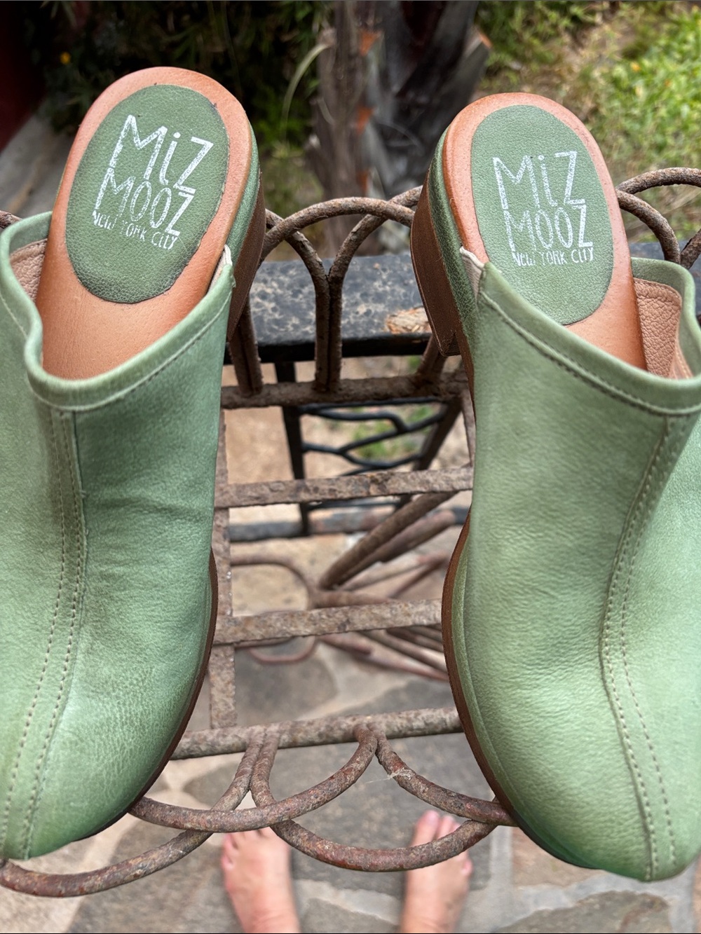 Miz Mooz (39) Lunea Olive Green Leather Comfort Slip-On Mule Clogs - Picture 4 of 14